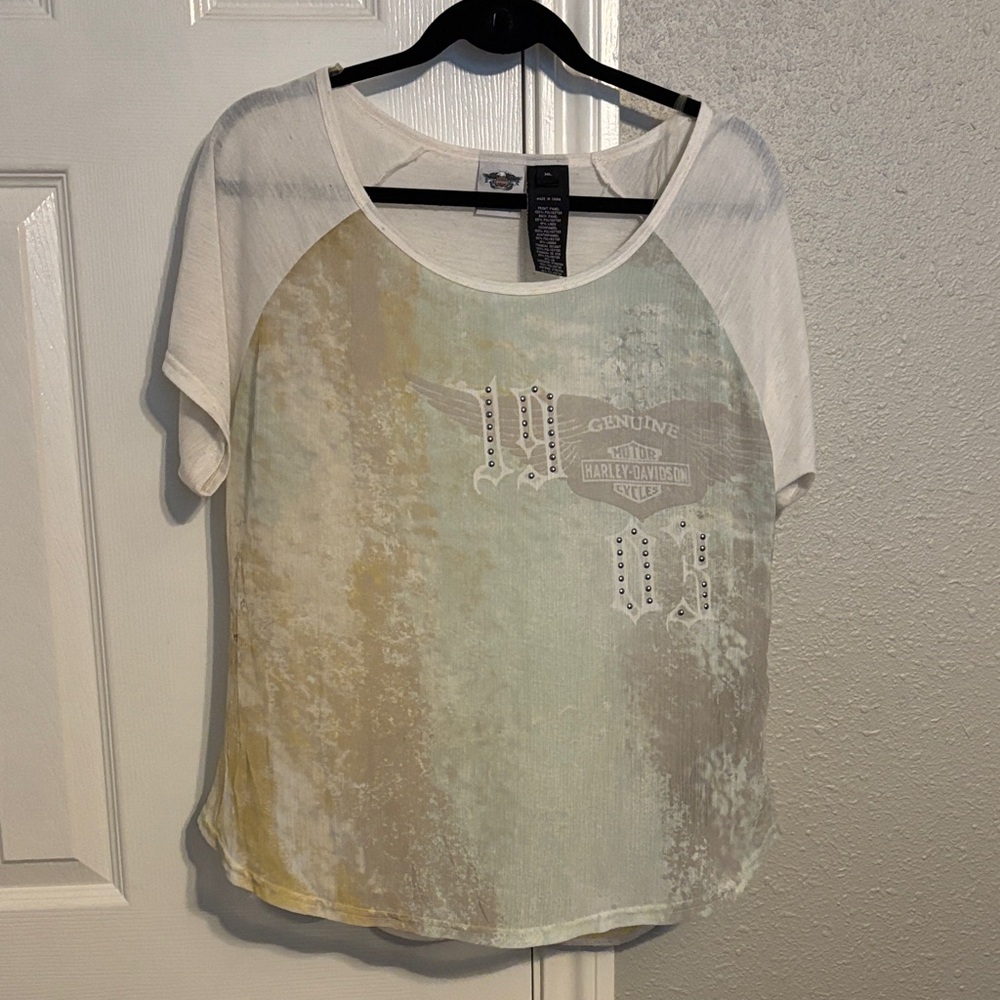 Harley-Davidson Women's Multicolor Sheer Lightweight Short Sleeve‎ Tee Suze XL